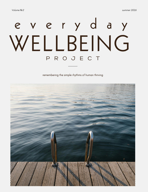 Everyday Wellbeing Project Volume 2, On Joy, summer 2026 cover: a dock ladder at the edge of calm open water